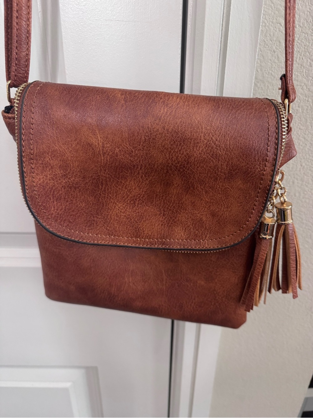 Brown Crossbody Shoulder Bag with Tassel Accent